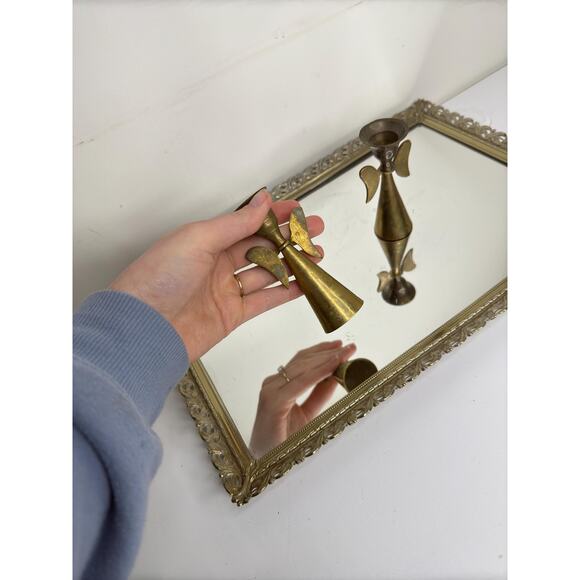 Vintage Brass Angels Candle Stick Holder Set | Vintage Candle Holder | Vintage C - Picture 5 of 10